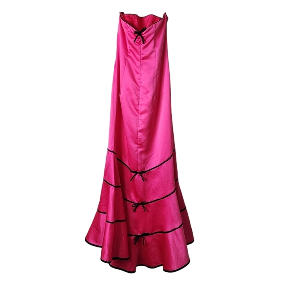 ZUM ZUM x VINTAGE Y2k fit flare maxi prom dress barbie pink black bows 7/8 - Picture 3 of 11
